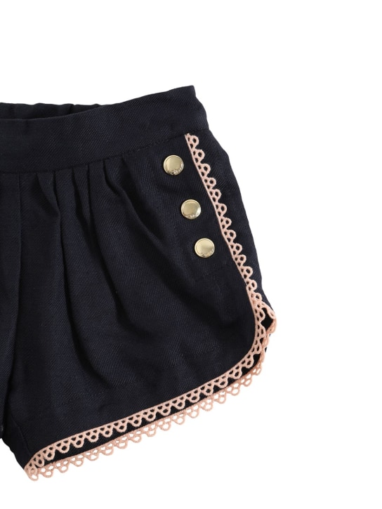 Chloé - Shorts in cotone e lino con ricami