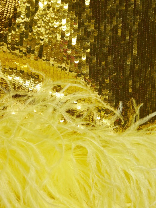 Valentino: Sequined mini dress w/ feathers