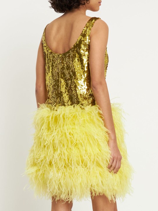 Valentino: Sequined mini dress w/ feathers