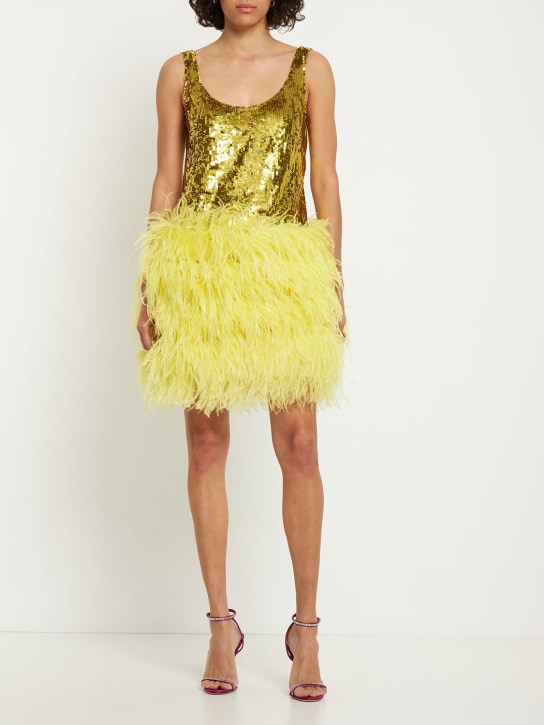 Valentino - Sequined mini dress w/ feathers