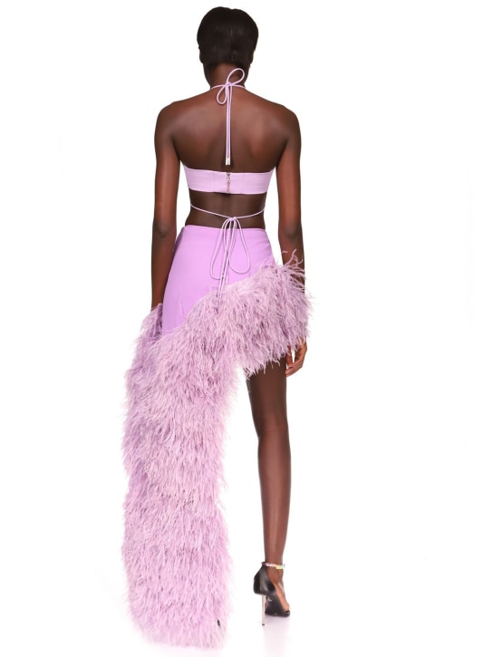 David Koma: Feathered cady midi skirt w/ hip cutout
