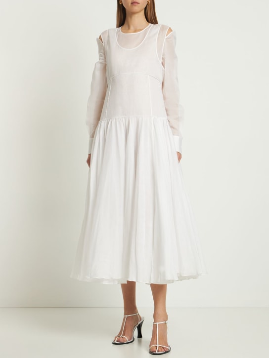 Jil Sander: Robe midi en organza de coton