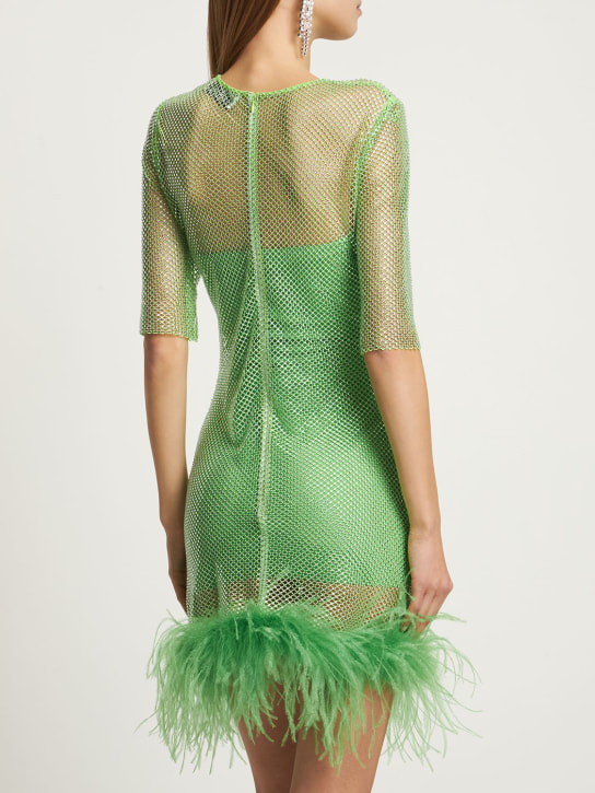 Giuseppe Di Morabito: Embroidered mesh mini dress w/ feathers