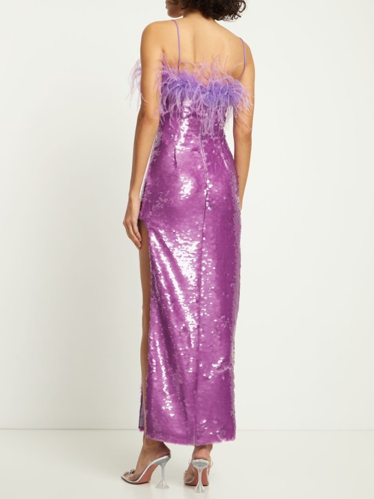 Giuseppe Di Morabito: Vestito midi con paillettes e piume
