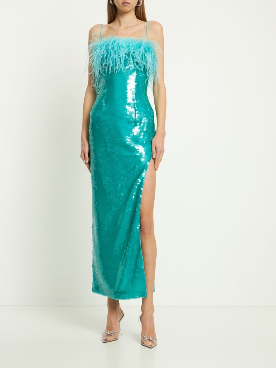 Giuseppe Di Morabito: Vestito midi con paillettes e piume