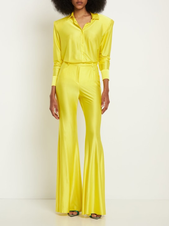 Alexandre Vauthier: Pantalon évasé en jersey brillant taille haute