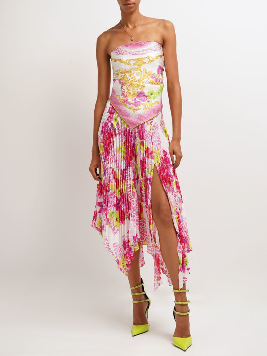 Versace - Jupe midi en crêpe plissé imprimé orchidée