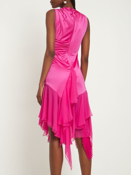 Versace: Robe midi en mousseline de soie et jersey drapé