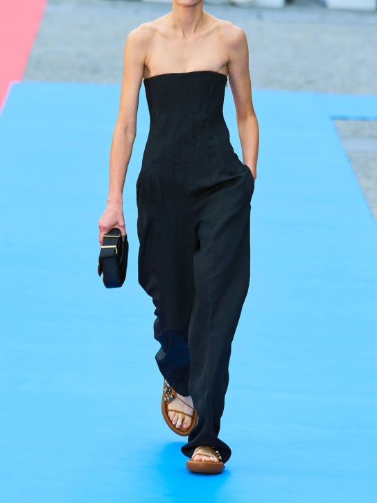 Stella McCartney: Krepp-Korsett-Overall mit weitem Bein