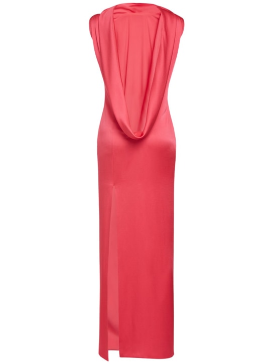 Versace: Robe midi dos nu en satin envers brillant