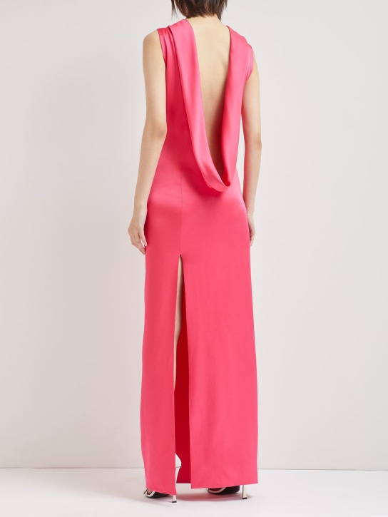 Versace: Robe midi dos nu en satin envers brillant