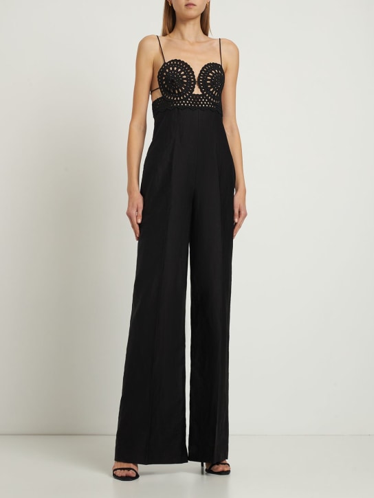 Stella McCartney - Tuta in popeline di misto lino con pizzo