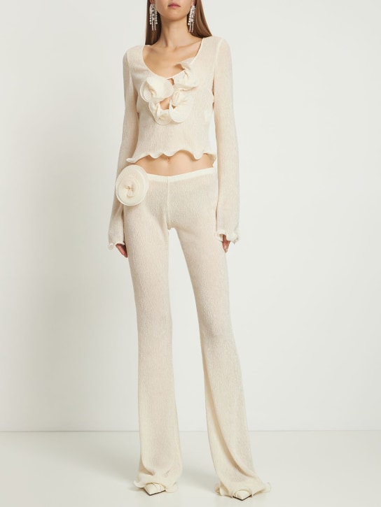Magda Butrym - Shirred knit flared pants w/ flower