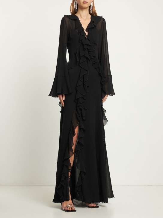 Blumarine: Vestido largo de algodón y seda georgette