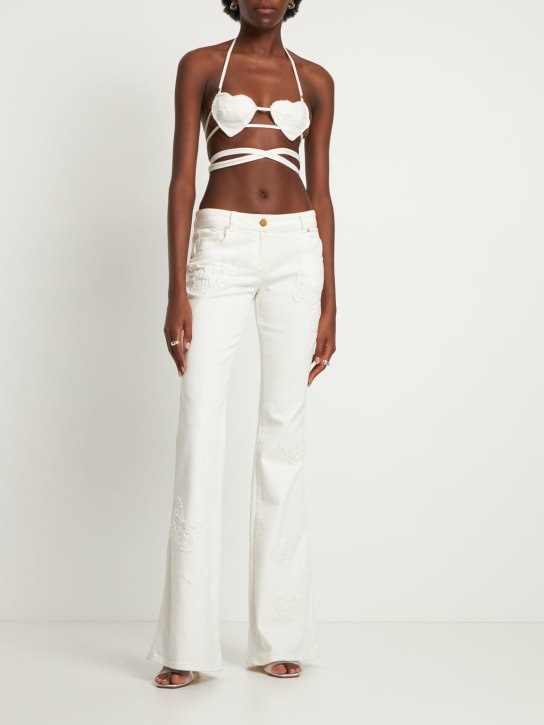 Blumarine: Bestickte Denimjeans mit niedrigem Bund
