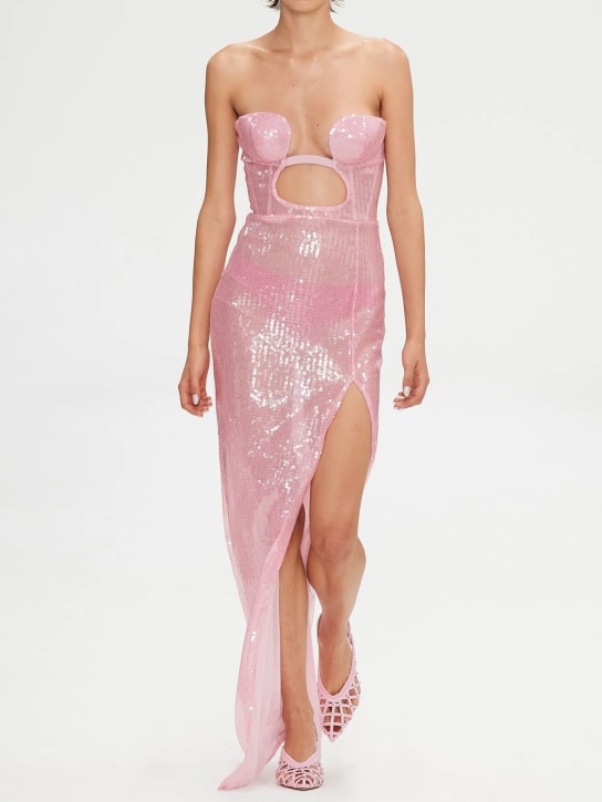 Nensi Dojaka - Sequin embellished cutout gown w/ slit
