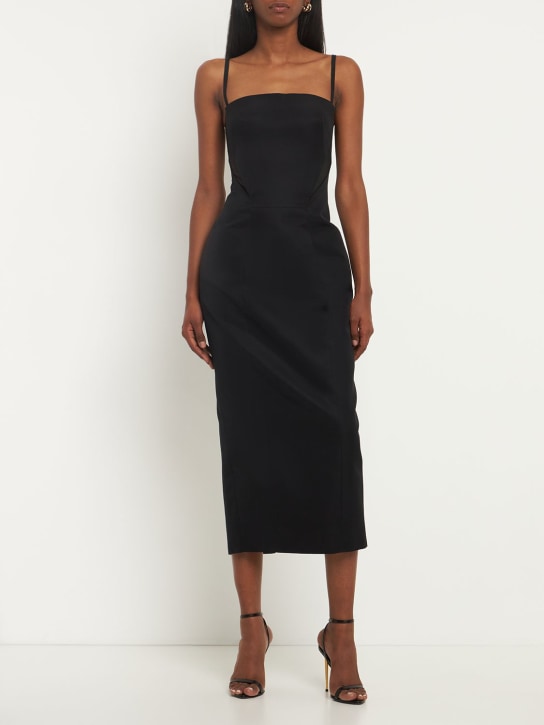 Rosie Assoulin: Faille midi dress w/ tulle inserts