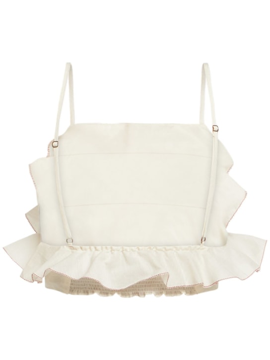 Rosie Assoulin: Crop top in popeline di cotone e seta con ruches