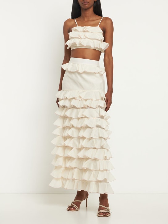 Rosie Assoulin: Crop top in popeline di cotone e seta con ruches