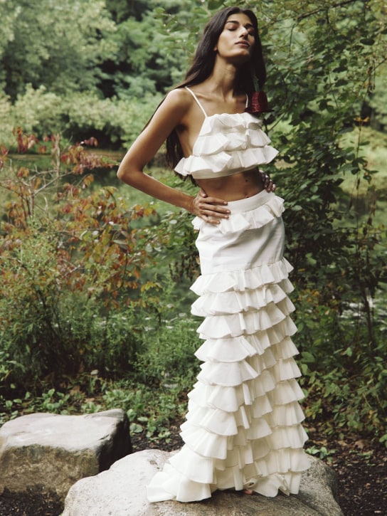 Rosie Assoulin: Crop top in popeline di cotone e seta con ruches