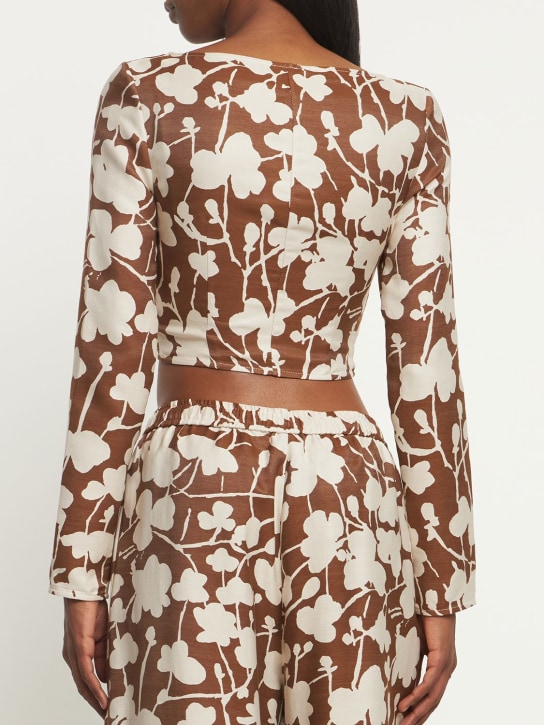 Rosie Assoulin: Printed twill cutout l/s crop top