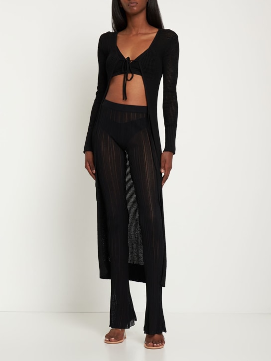 Andreadamo: Viscose blend fishnet knit long cardigan
