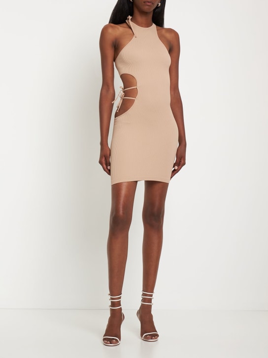 Andreadamo - Robe courte en jersey côtelé ajouré
