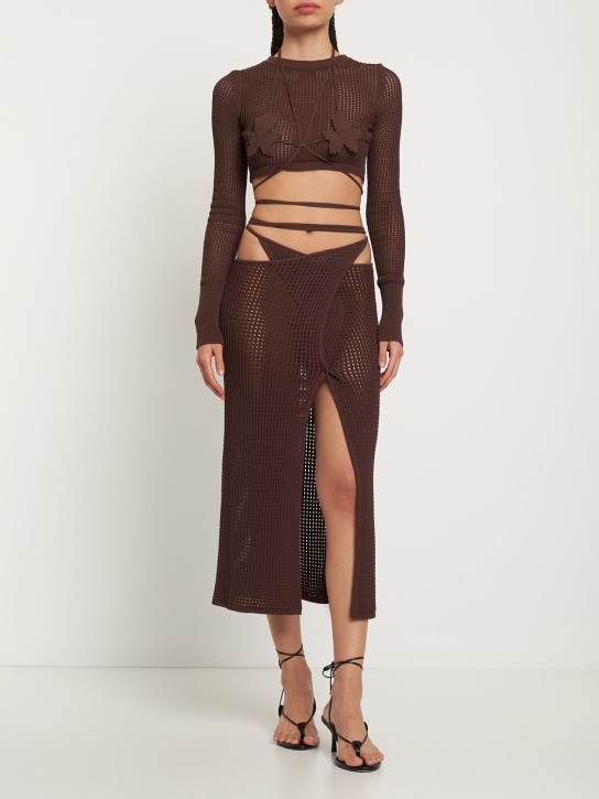 Andreadamo - Viscose blend fishnet knit midi skirt