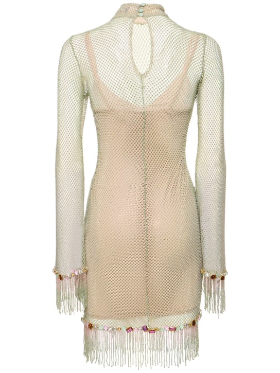 Patbo: Robe courte en résille embellie