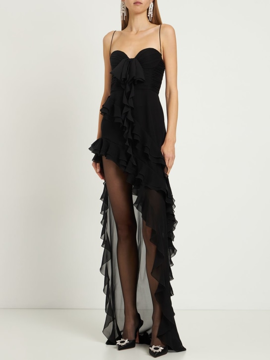 Alessandra Rich - Vestito asimmetrico in seta georgette con ruches