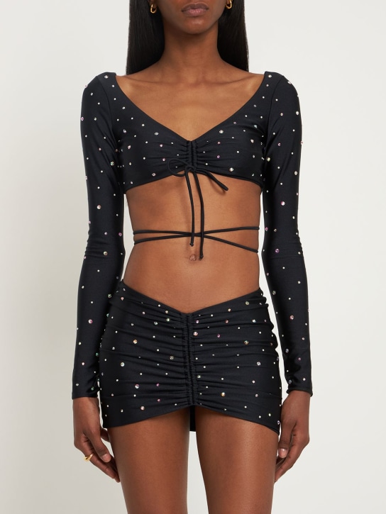 Alessandra Rich: Embellished shiny jersey mini skirt