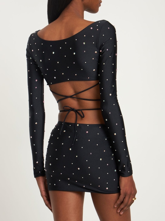 Alessandra Rich: Embellished shiny jersey mini skirt
