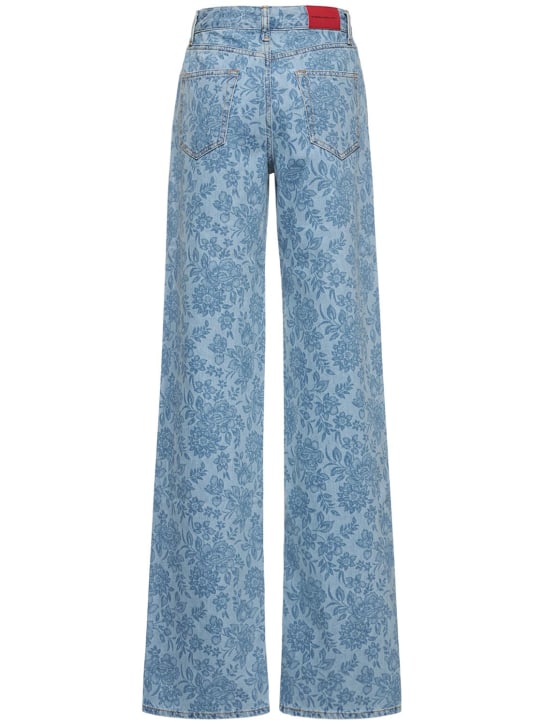 Alessandra Rich: Flower printed denim wide jeans