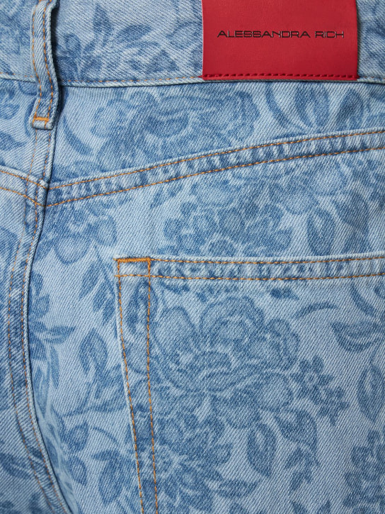 Alessandra Rich: Flower printed denim wide jeans