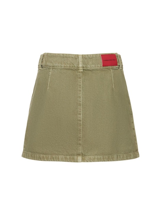 Alessandra Rich: Pleated denim mini skirt w/ buckle