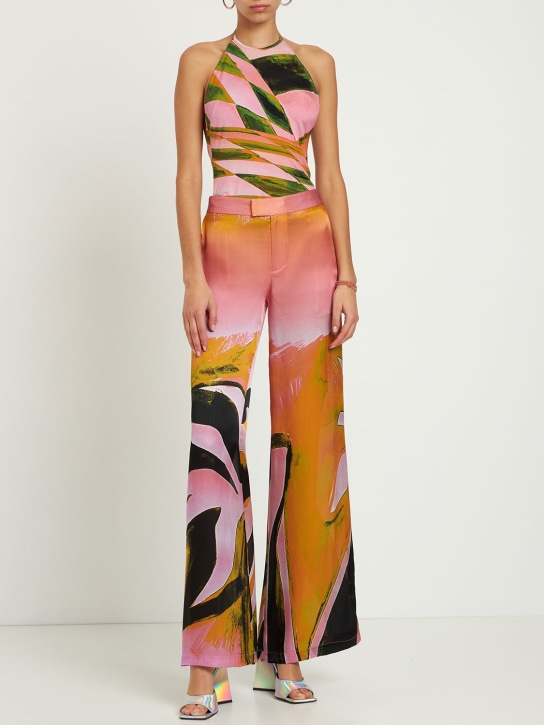 Louisa Ballou - Wide leg printed silk charmeuse pants