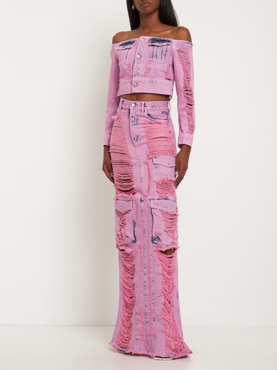 GCDS - Frayed denim cargo long skirt