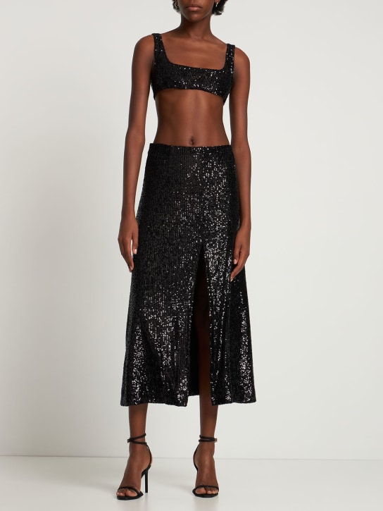 Gauchere: Jupe midi en sequins taille haute