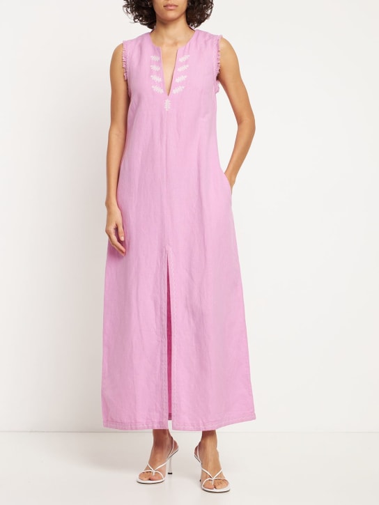Maria de la Orden: Midikleid aus Canvas mit Stickerei „Olbia“