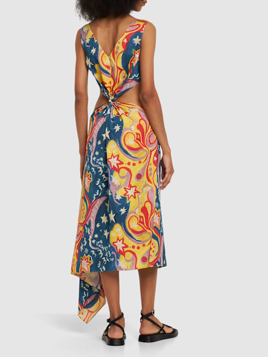 Marni: Robe midi ajourée en satin envers imprimé