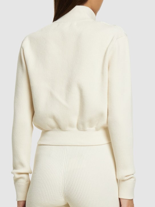 Alessandra Rich: Giacca cropped collo alto in maglia a costine