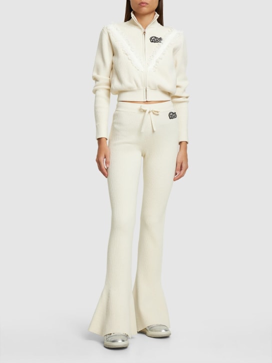 Alessandra Rich: Giacca cropped collo alto in maglia a costine
