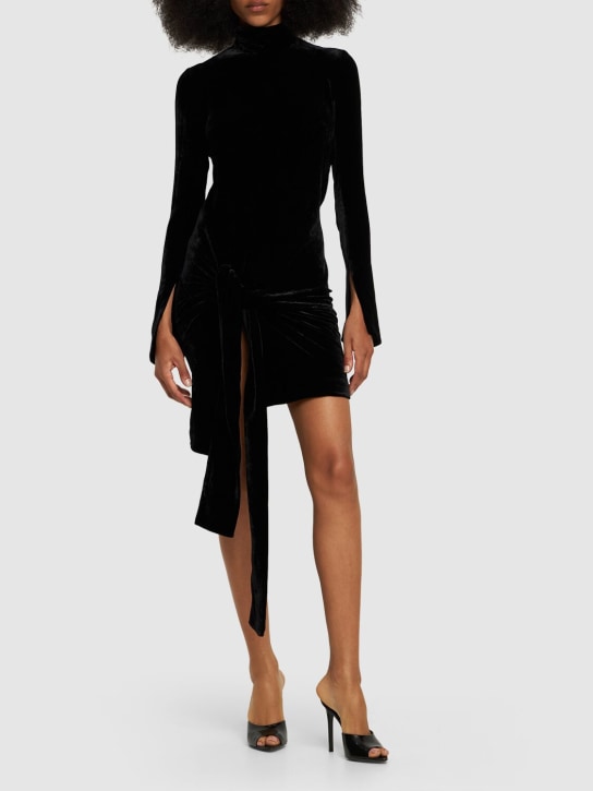 Petar Petrov - Velvet turtleneck mini dress w/ knot