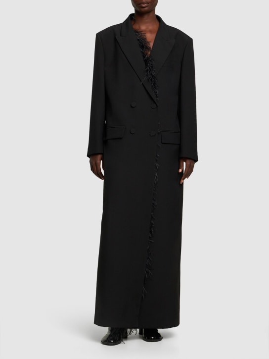 Valentino - Double breast wool coat w/feathers