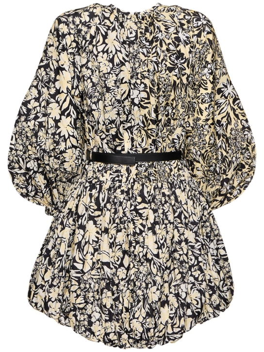 Jil Sander: Robe courte en taffetas imprimé et ceinture