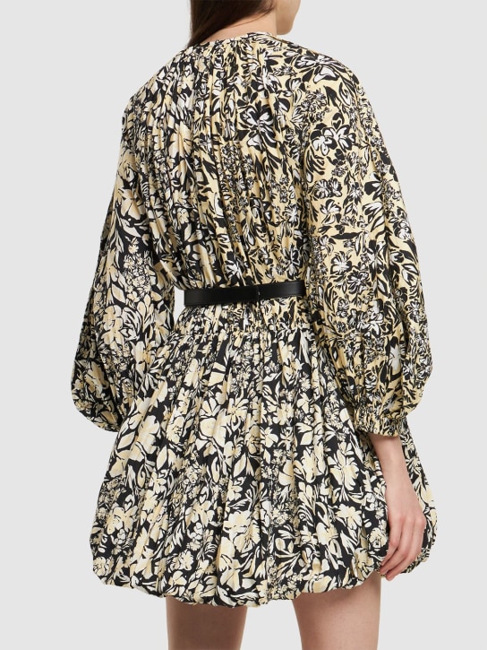 Jil Sander: Robe courte en taffetas imprimé et ceinture