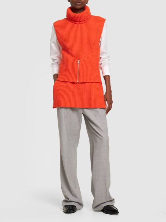 Jil Sander: Gilet en maille de laine avec détail zippé