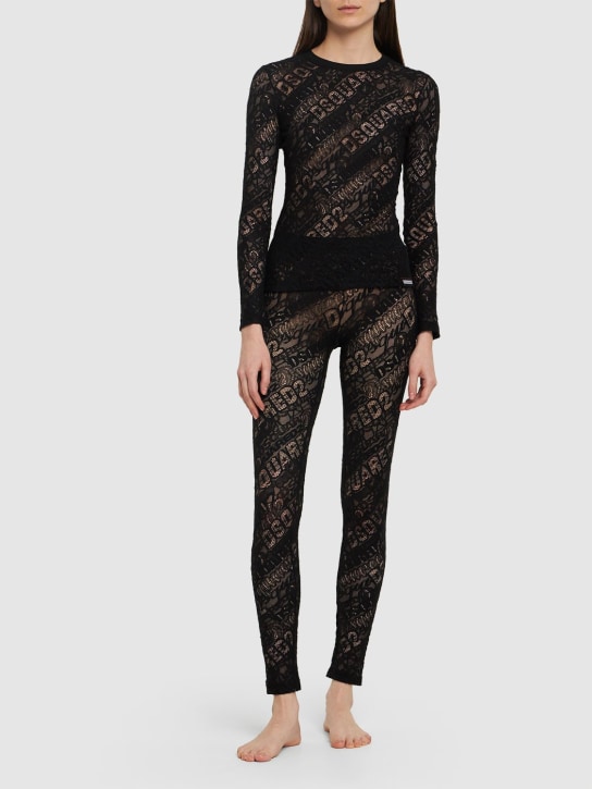 Dsquared2: Logo sheer lace long sleeve top