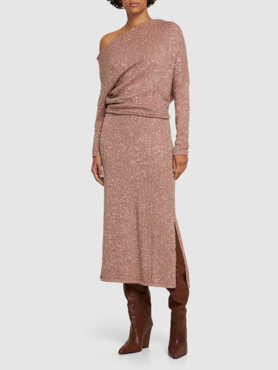 ALTUZARRA: Jupe midi en maille à sequins Milos