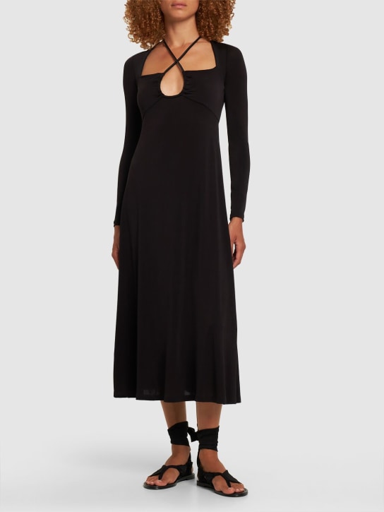 Johanna Ortiz: Robe midi en jersey Black Tapestry Of Time